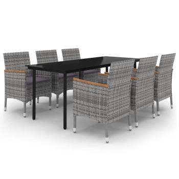 7-tlg. Garten-Essgruppe mit Kissen Poly Rattan und Glas