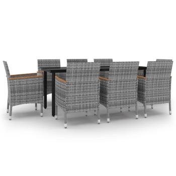 9-tlg. Garten-Essgruppe mit Kissen Poly Rattan und Glas