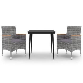 3-tlg. Garten-Essgruppe mit Auflagen Poly Rattan und Glas