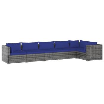 6-tlg. Garten-Lounge-Set mit Kissen Poly Rattan Grau