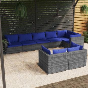ARDEBO.de - 8-tlg. Garten-Lounge-Set mit Kissen Grau Poly Rattan