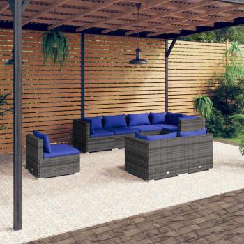 ARDEBO.de - 8-tlg. Garten-Lounge-Set mit Kissen Poly Rattan Grau