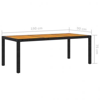 Gartentisch 190x90x75 cm Poly Rattan und Akazienholz Schwarz 