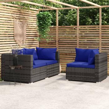 ARDEBO.de - 3-tlg. Garten-Lounge-Set mit Kissen Grau Poly Rattan