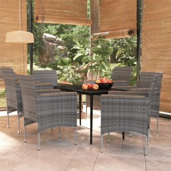 ARDEBO.de - 7-tlg. Garten-Essgruppe mit Kissen Grau und Schwarz