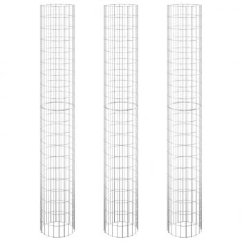 Gabionen-Hochbeete 3 Stk. Rund Verzinkter Stahl Ø30x200 cm
