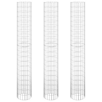 Gabionen-Hochbeete 3 Stk. Rund Verzinkter Stahl Ø30x200 cm