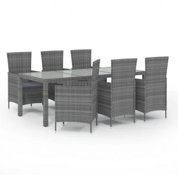 ARDEBO.de - 7-tlg. Garten-Essgruppe mit Kissen Poly Rattan Grau