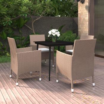 ARDEBO.de - 5-tlg. Garten-Essgruppe mit Kissen Poly Rattan und Glas