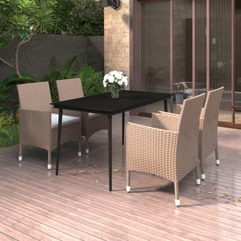 ARDEBO.de - 5-tlg. Garten-Essgruppe mit Kissen Poly Rattan und Glas