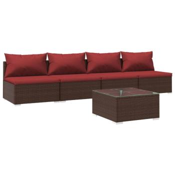 5-tlg. Garten-Lounge-Set mit Kissen Poly Rattan Braun