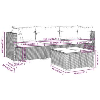 4-tlg. Garten-Lounge-Set mit Auflagen Poly Rattan Braun