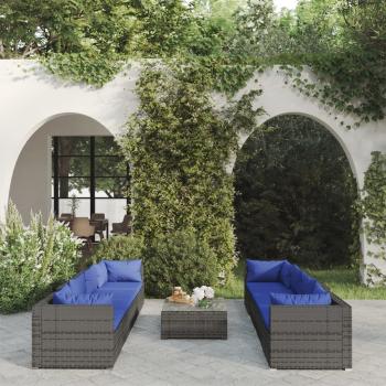 ARDEBO.de - 9-tlg. Garten-Lounge-Set mit Kissen Poly Rattan Grau