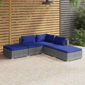 ARDEBO.de - 5-tlg. Garten-Lounge-Set mit Kissen Poly Rattan Grau