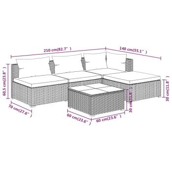 5-tlg. Garten-Lounge-Set mit Kissen Poly Rattan Braun