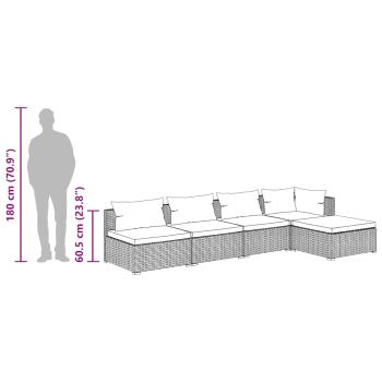 5-tlg. Garten-Lounge-Set mit Kissen Poly Rattan Braun