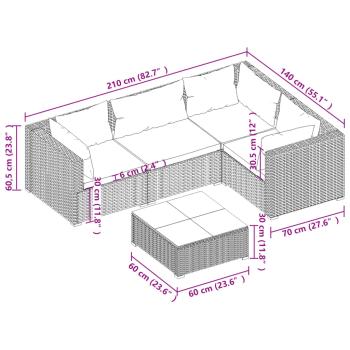 5-tlg. Garten-Lounge-Set mit Kissen Poly Rattan Braun