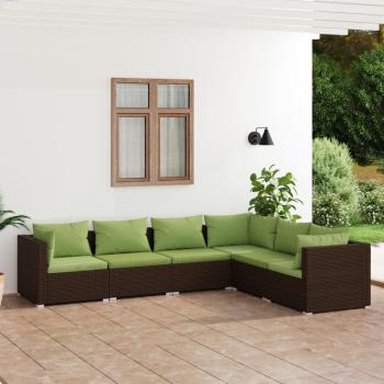 ARDEBO.de - 6-tlg. Garten-Lounge-Set mit Auflagen Poly Rattan Braun