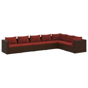 7-tlg. Garten-Lounge-Set mit Kissen Poly Rattan Braun