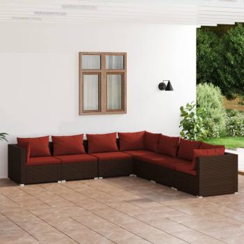 ARDEBO.de - 7-tlg. Garten-Lounge-Set mit Kissen Poly Rattan Braun