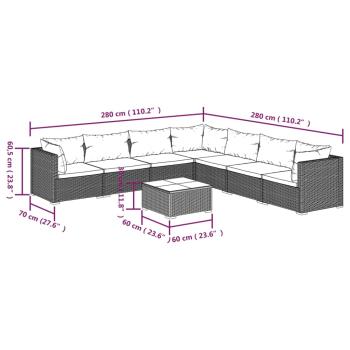 8-tlg. Garten-Lounge-Set mit Kissen Poly Rattan Braun