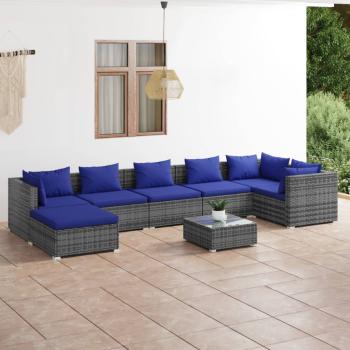 ARDEBO.de - 8-tlg. Garten-Lounge-Set mit Kissen Poly Rattan Grau