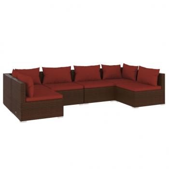 6-tlg. Garten-Lounge-Set mit Kissen Poly Rattan Braun