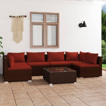 ARDEBO.de - 7-tlg. Garten-Lounge-Set mit Kissen Poly Rattan Braun