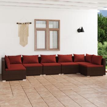 ARDEBO.de - 7-tlg. Garten-Lounge-Set mit Kissen Poly Rattan Braun