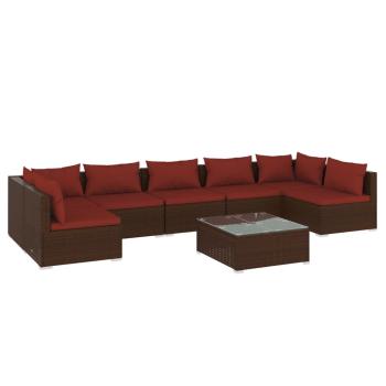 8-tlg. Garten-Lounge-Set mit Kissen Poly Rattan Braun