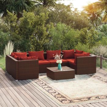 ARDEBO.de - 7-tlg. Garten-Lounge-Set mit Kissen Poly Rattan Braun
