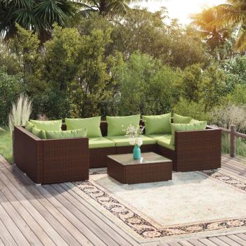 ARDEBO.de - 7-tlg. Garten-Lounge-Set mit Kissen Poly Rattan Braun