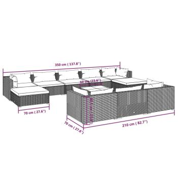 11-tlg. Garten-Lounge-Set mit Kissen Braun Poly Rattan