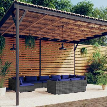 ARDEBO.de - 9-tlg. Garten-Lounge-Set mit Kissen Grau Poly Rattan