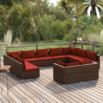 ARDEBO.de - 11-tlg. Garten-Lounge-Set mit Kissen Braun Poly Rattan