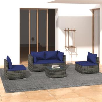 ARDEBO.de - 5-tlg. Garten-Lounge-Set mit Kissen Poly Rattan Grau