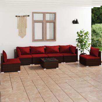 ARDEBO.de - 7-tlg. Garten-Lounge-Set mit Kissen Poly Rattan Braun