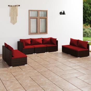 ARDEBO.de - 7-tlg. Garten-Lounge-Set mit Kissen Poly Rattan Braun