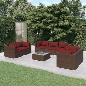 ARDEBO.de - 8-tlg. Garten-Lounge-Set mit Kissen Poly Rattan Braun