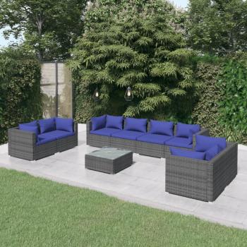 ARDEBO.de - 9-tlg. Garten-Lounge-Set mit Kissen Poly Rattan Grau