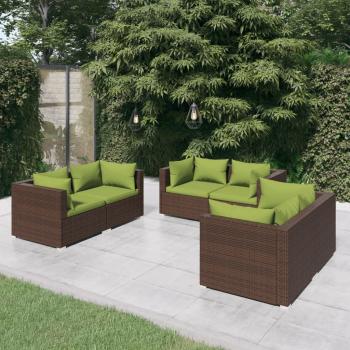 ARDEBO.de - 6-tlg. Garten-Lounge-Set mit Auflagen Poly Rattan Braun