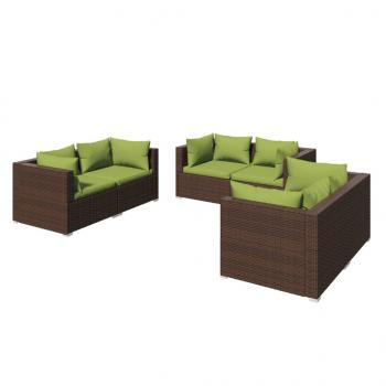 6-tlg. Garten-Lounge-Set mit Auflagen Poly Rattan Braun