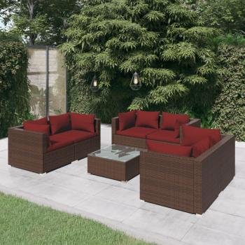 ARDEBO.de - 7-tlg. Garten-Lounge-Set mit Kissen Poly Rattan Braun