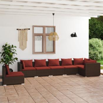 ARDEBO.de - 7-tlg. Garten-Lounge-Set mit Kissen Poly Rattan Braun