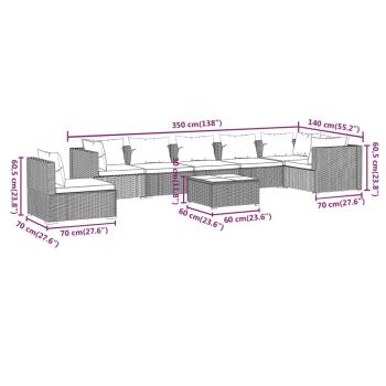 8-tlg. Garten-Lounge-Set mit Kissen Poly Rattan Braun