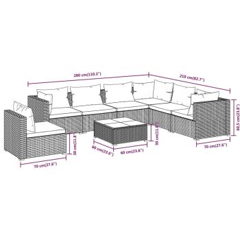 8-tlg. Garten-Lounge-Set mit Kissen Poly Rattan Braun