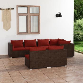 ARDEBO.de - 7-tlg. Garten-Lounge-Set mit Kissen Braun Poly Rattan