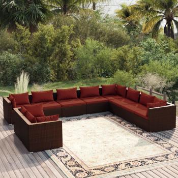 ARDEBO.de - 10-tlg. Garten-Lounge-Set mit Kissen Braun Poly Rattan