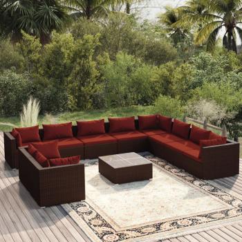 ARDEBO.de - 11-tlg. Garten-Lounge-Set mit Kissen Braun Poly Rattan