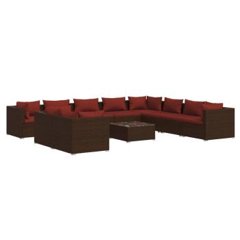 11-tlg. Garten-Lounge-Set mit Kissen Braun Poly Rattan